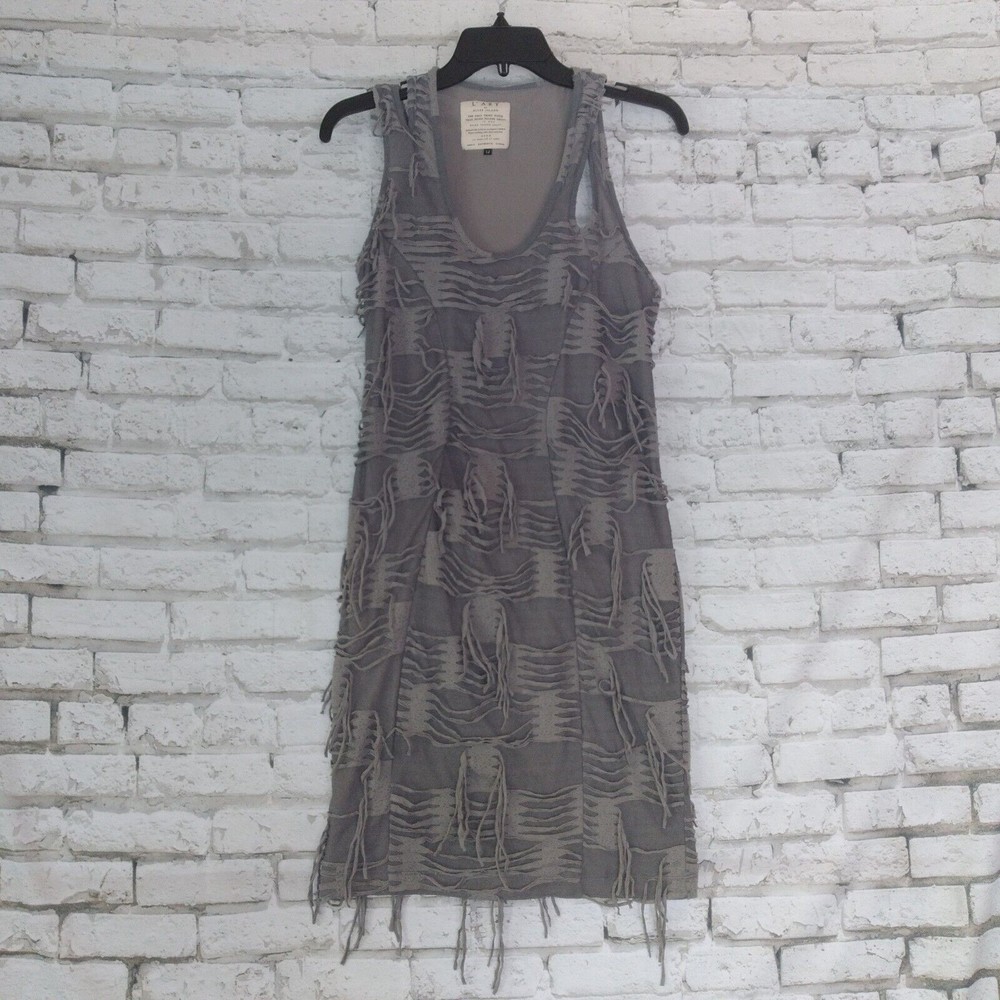 L'art de River Island Dress Womens 14 Gray Sleeveless Shredded Mini